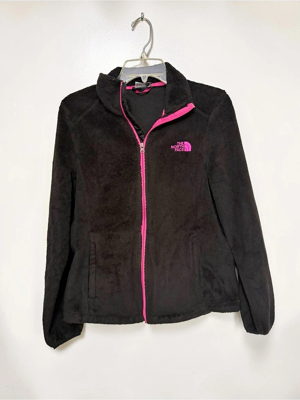 Womens The North Face Osito High Pile Fleece Jacket Size M Black Pink Trim Zip